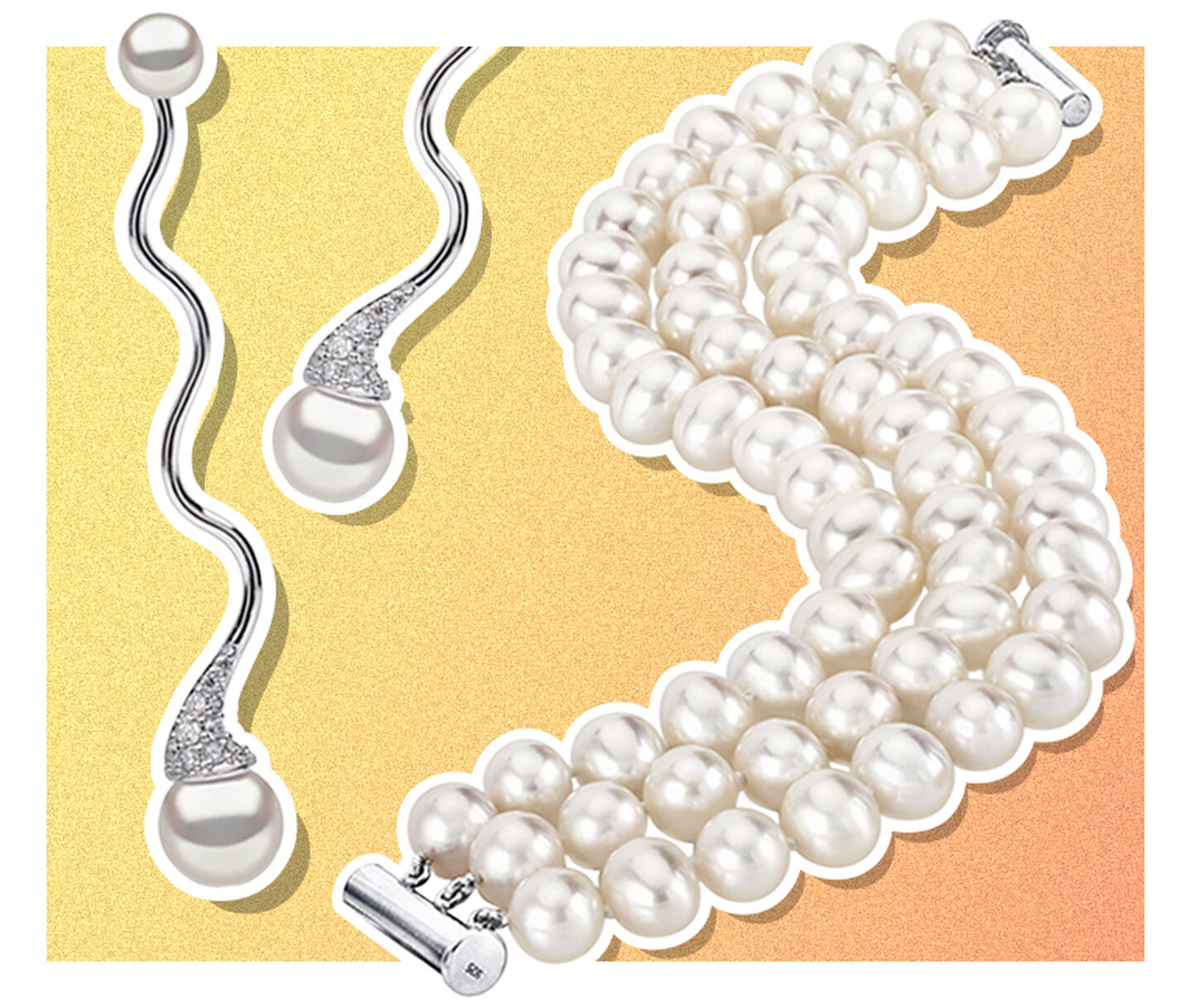 Pearl and white gold earrings and bracelet